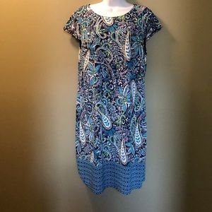 Liz Claiborne Navy & Aqua Cap Sleeve Dress
